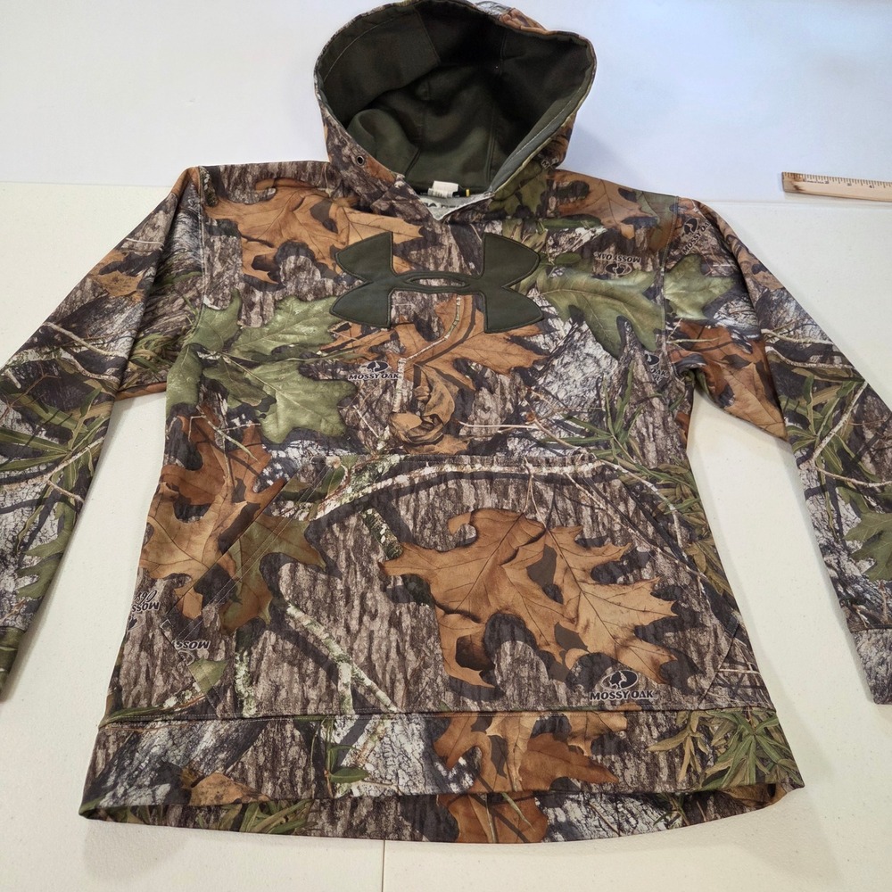 Under Armour Mens Small Mossy Oak Camo Storm Fleece Hoodie Loose Fit Hunting